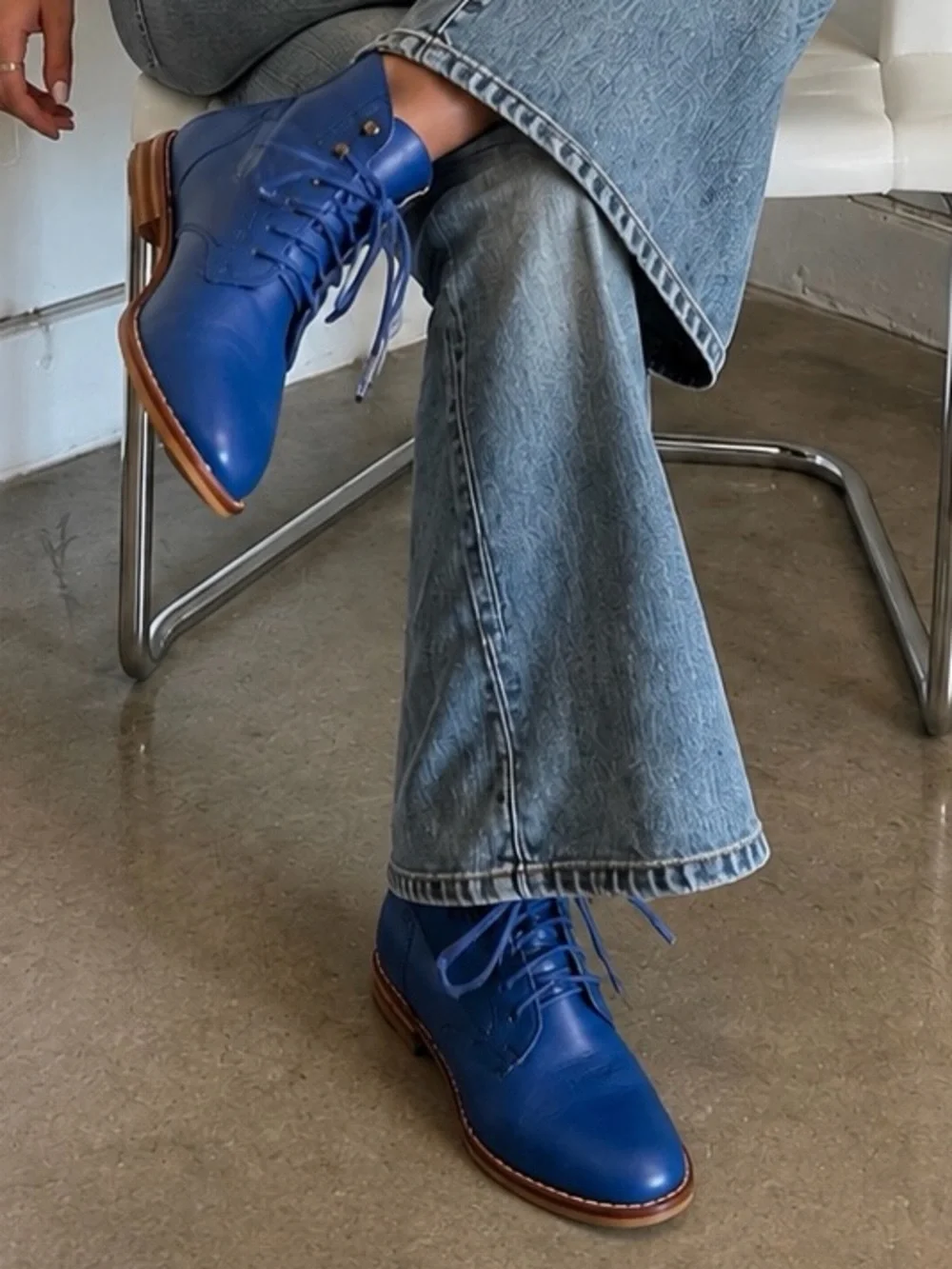 Rare Vintage Allegre' Royal Blue Genuine Leather Lace-Up Ankle Boots, Size 8 Y2K